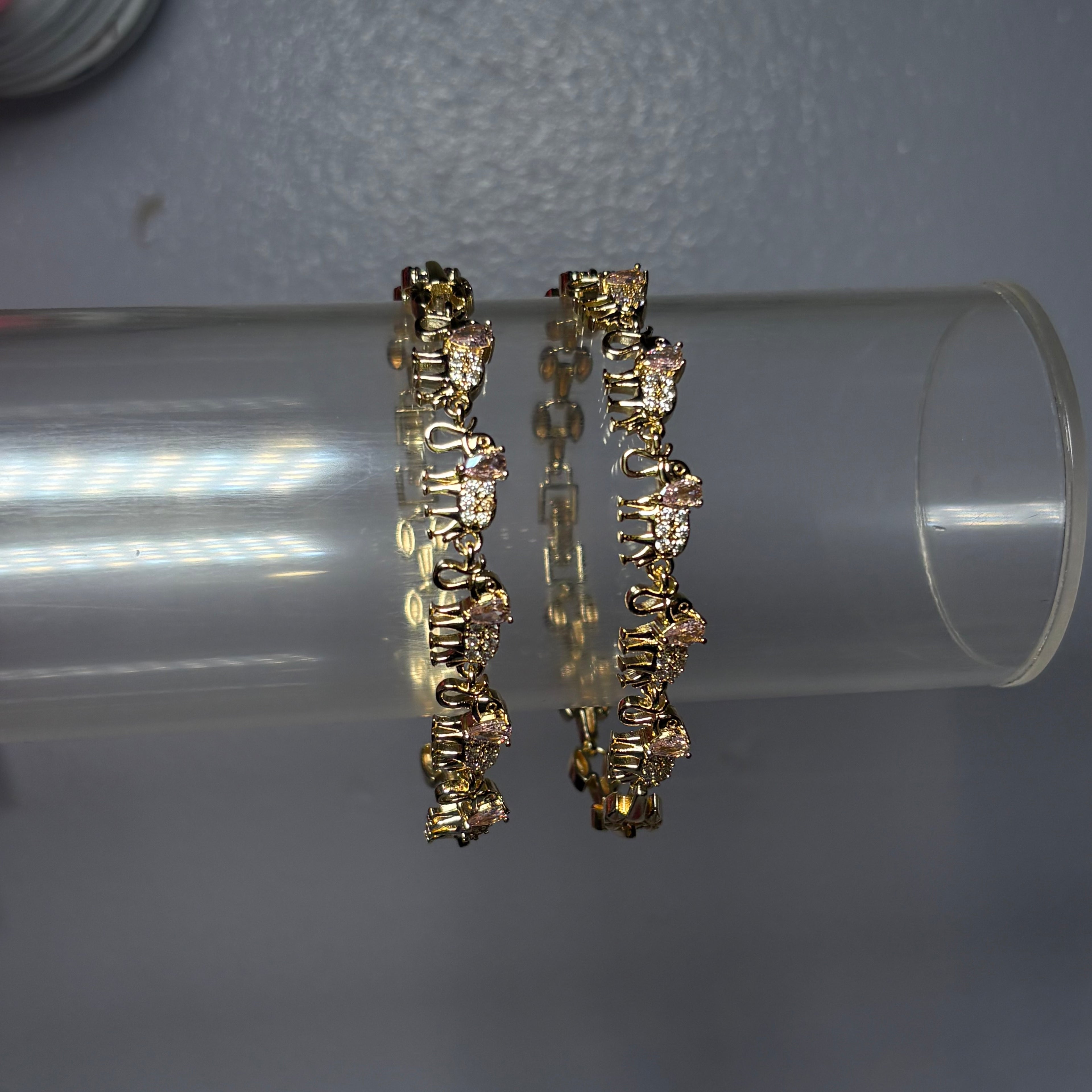 Gold & Pink Diamanté Elephant Tennis Bracelet