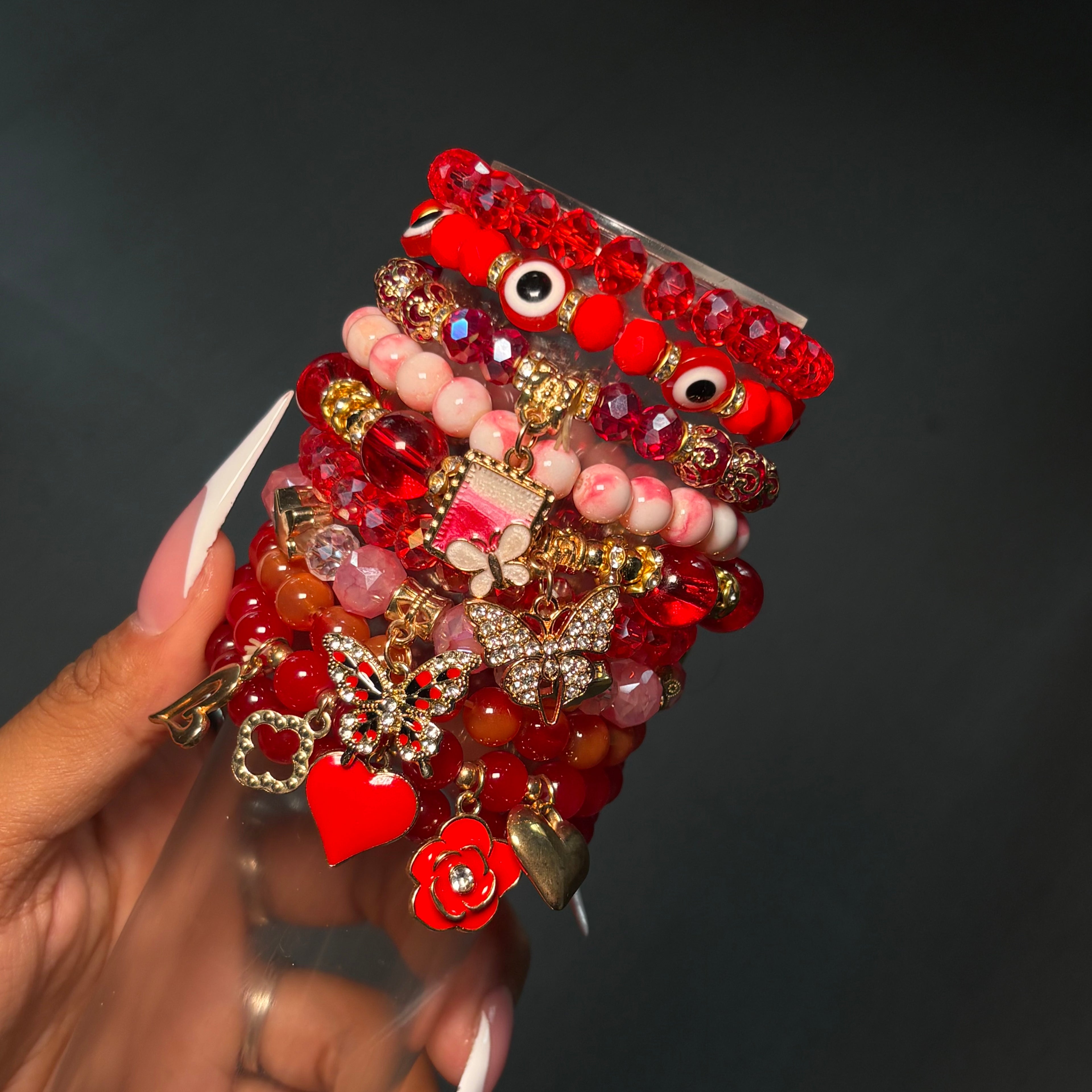 Red 10PC Beaded Mega Stack