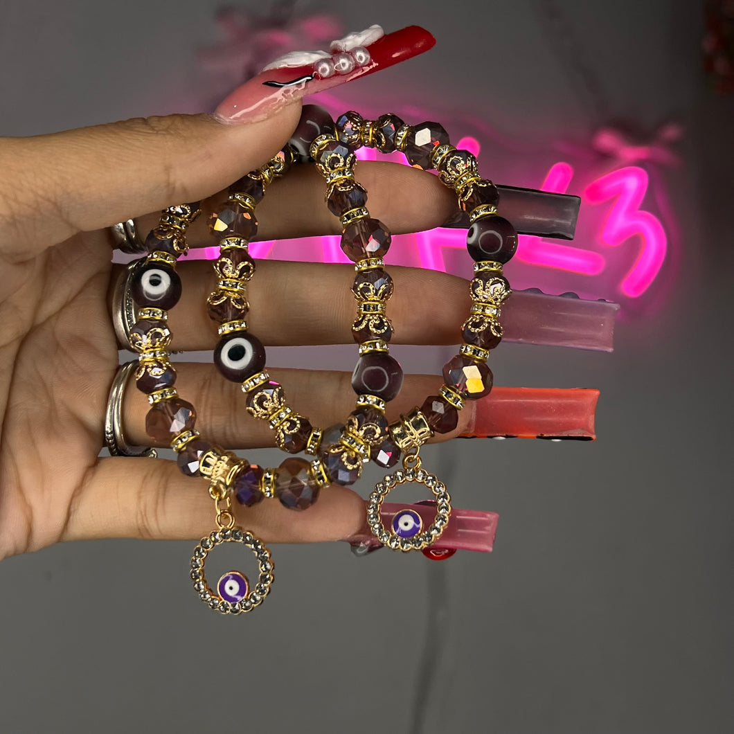 Purple & Gold Diamond Circle EE Beaded Bracelet