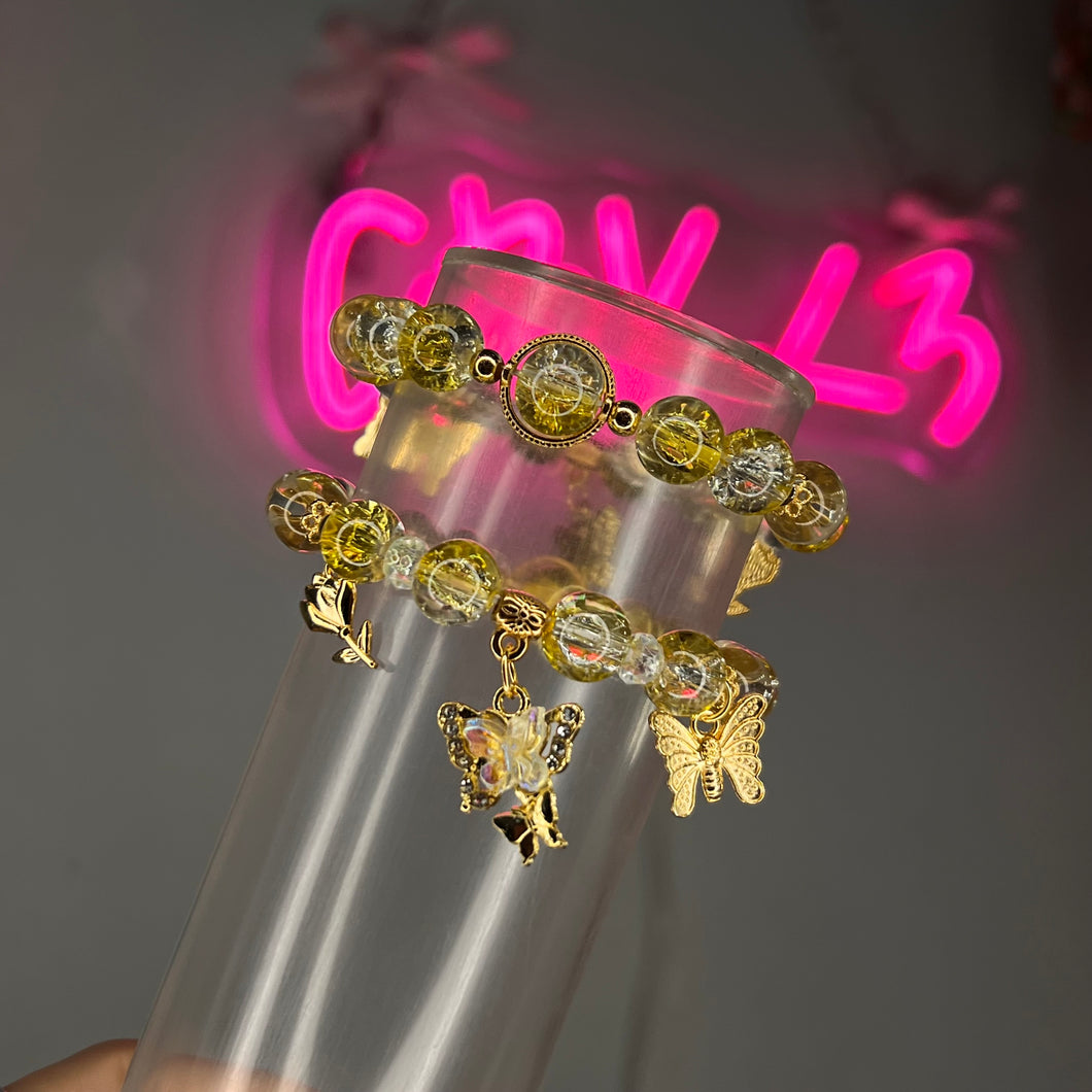 Yellow & Gold Spring Baby 3 Charm Beaded Bracelet