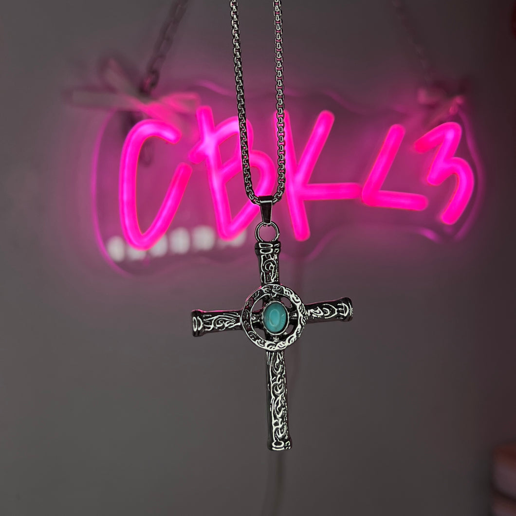 Silver XL Turquoise Cross Necklace