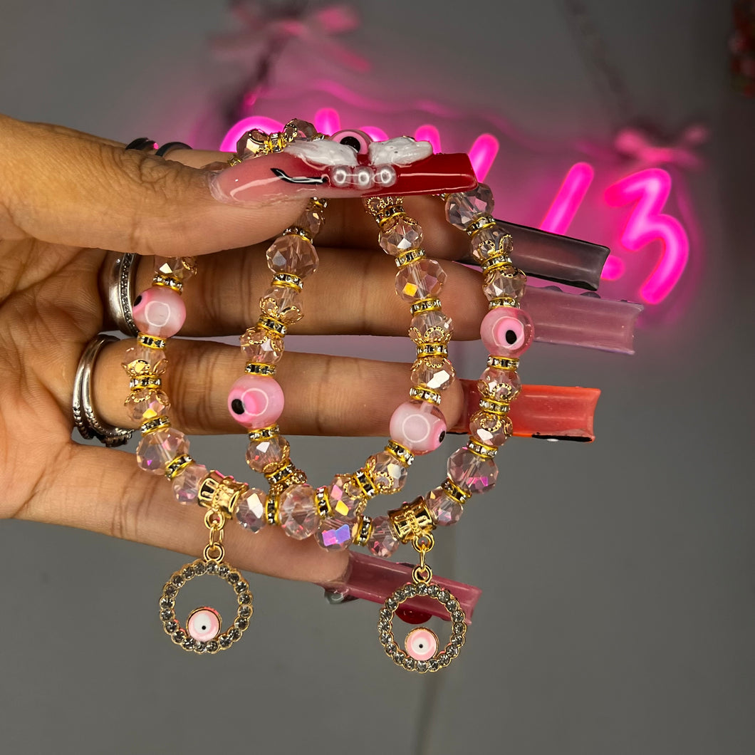 Pink & Gold Diamond Circle EE Beaded Bracelet