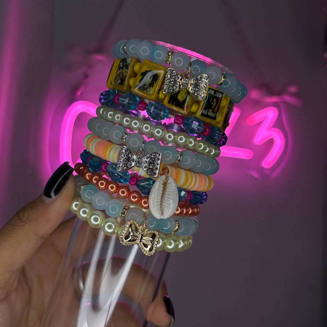 Random Mixed 🧡🩵 10PC Meg Stack (Beaded Bracelet Set)
