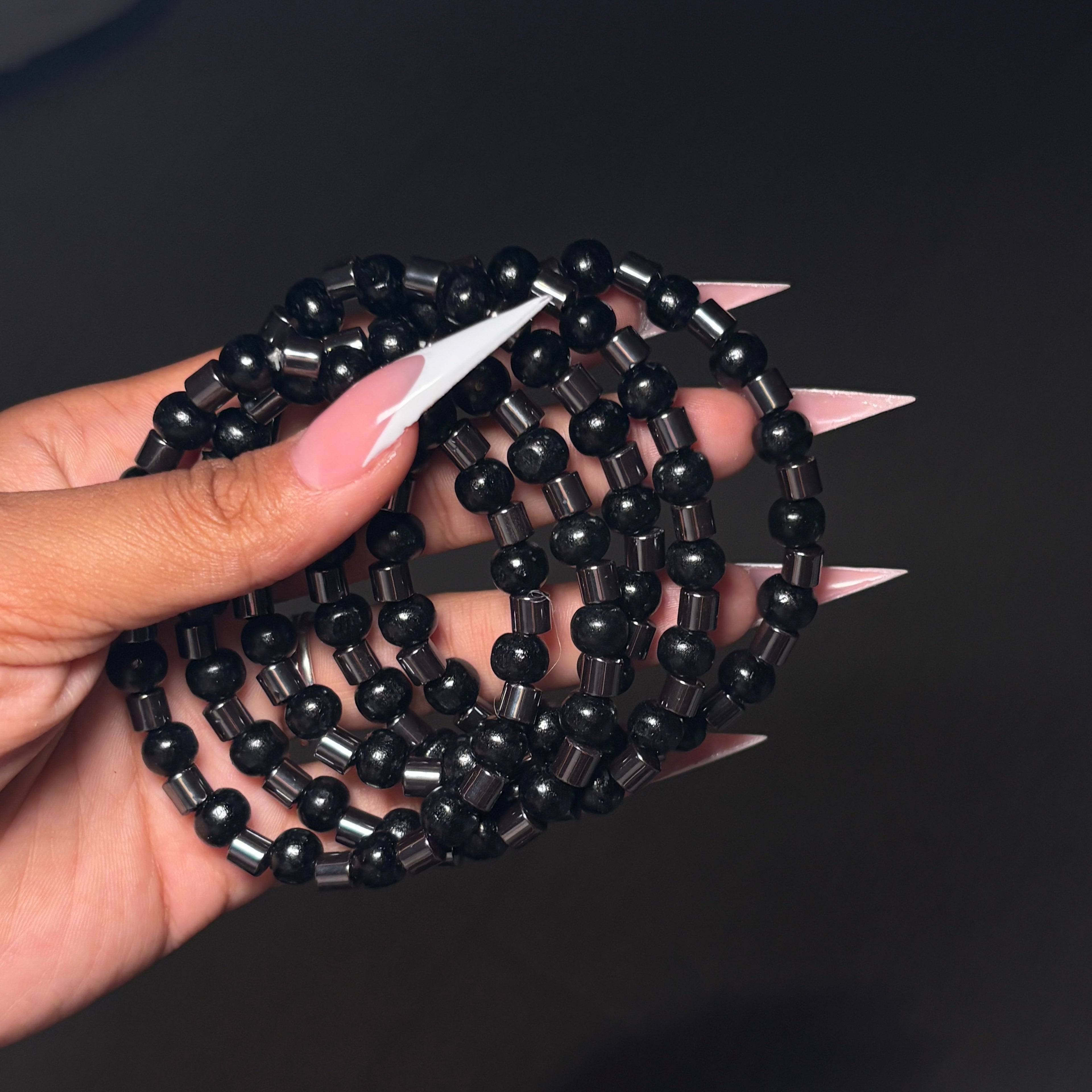 Black & Hematite Crystal Beaded Bracelet