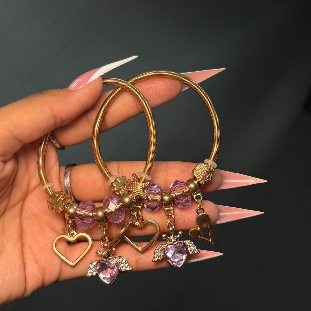 Purple & Gold Princessa Spring Charm Bracelet