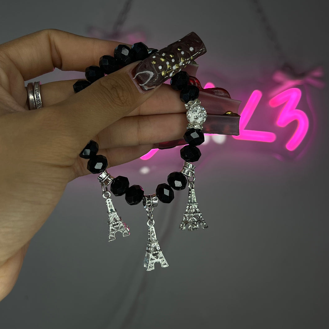 Black Sparkle Eiffel Tower Beaded Bracelet