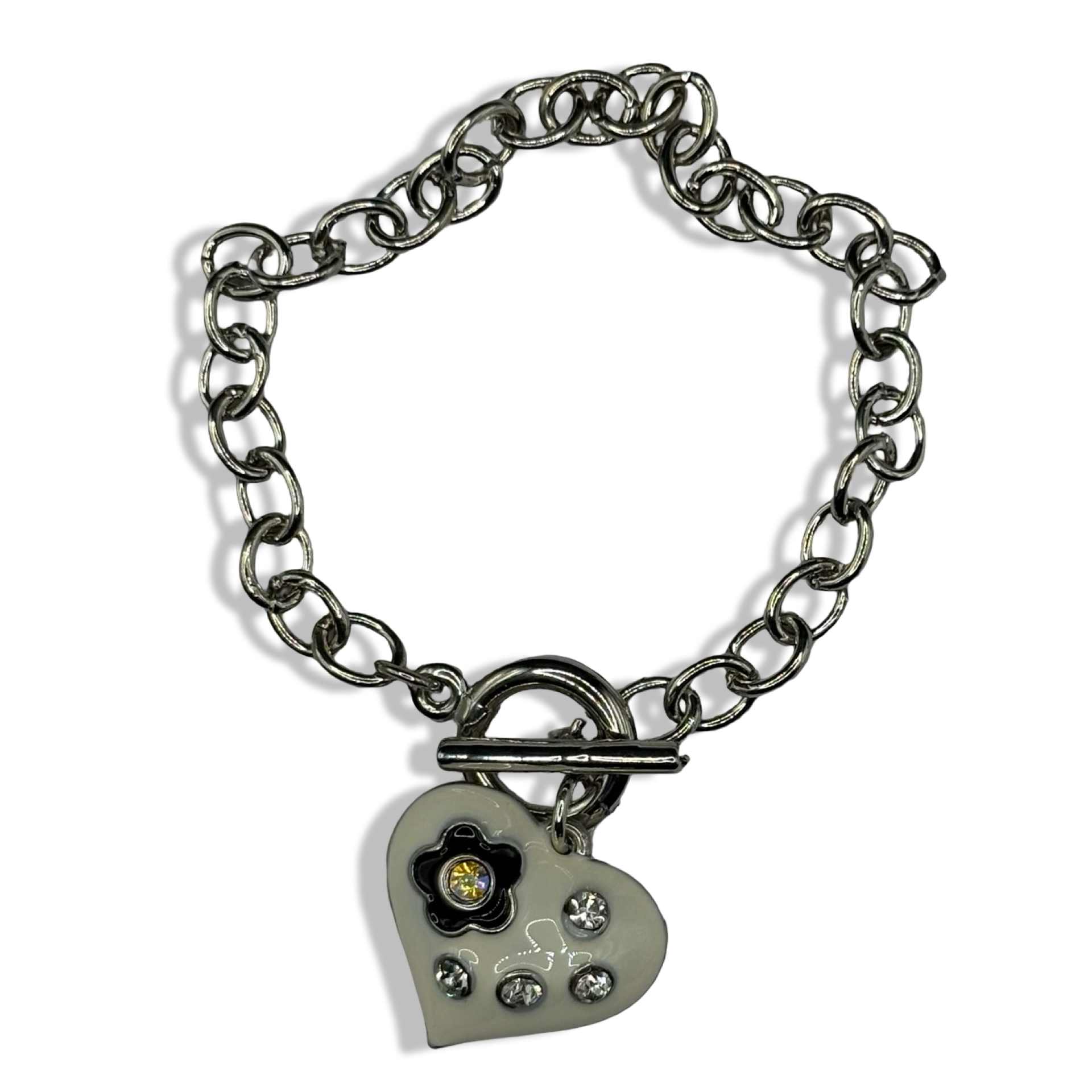 White & Silver Sweetheart Candy Locket Bracelet