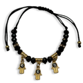 Black & Gold 3 Hamsa Charm Adjustable String Bracelet