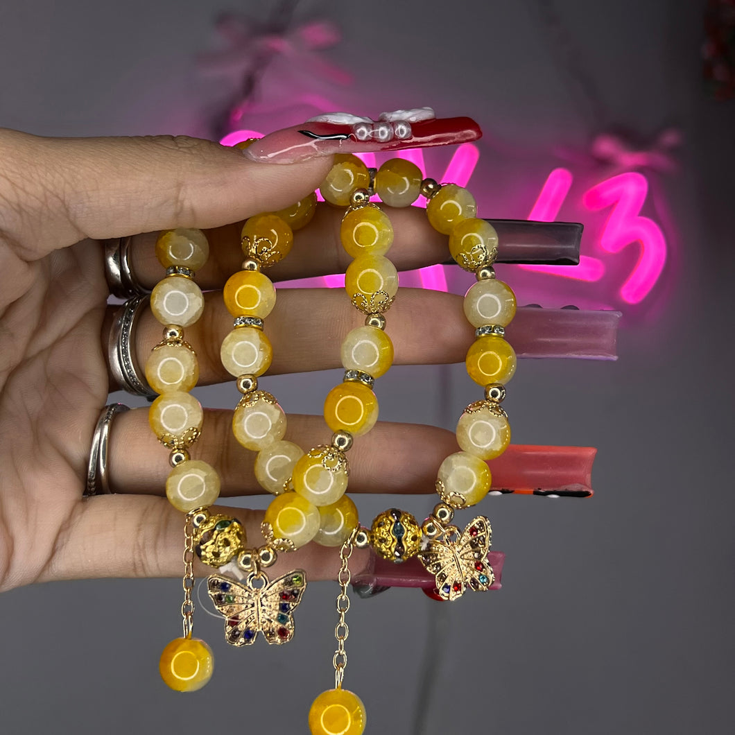 Gold ‘ Yellow  Ombré Mariposa Dangle Beaded Bracelet