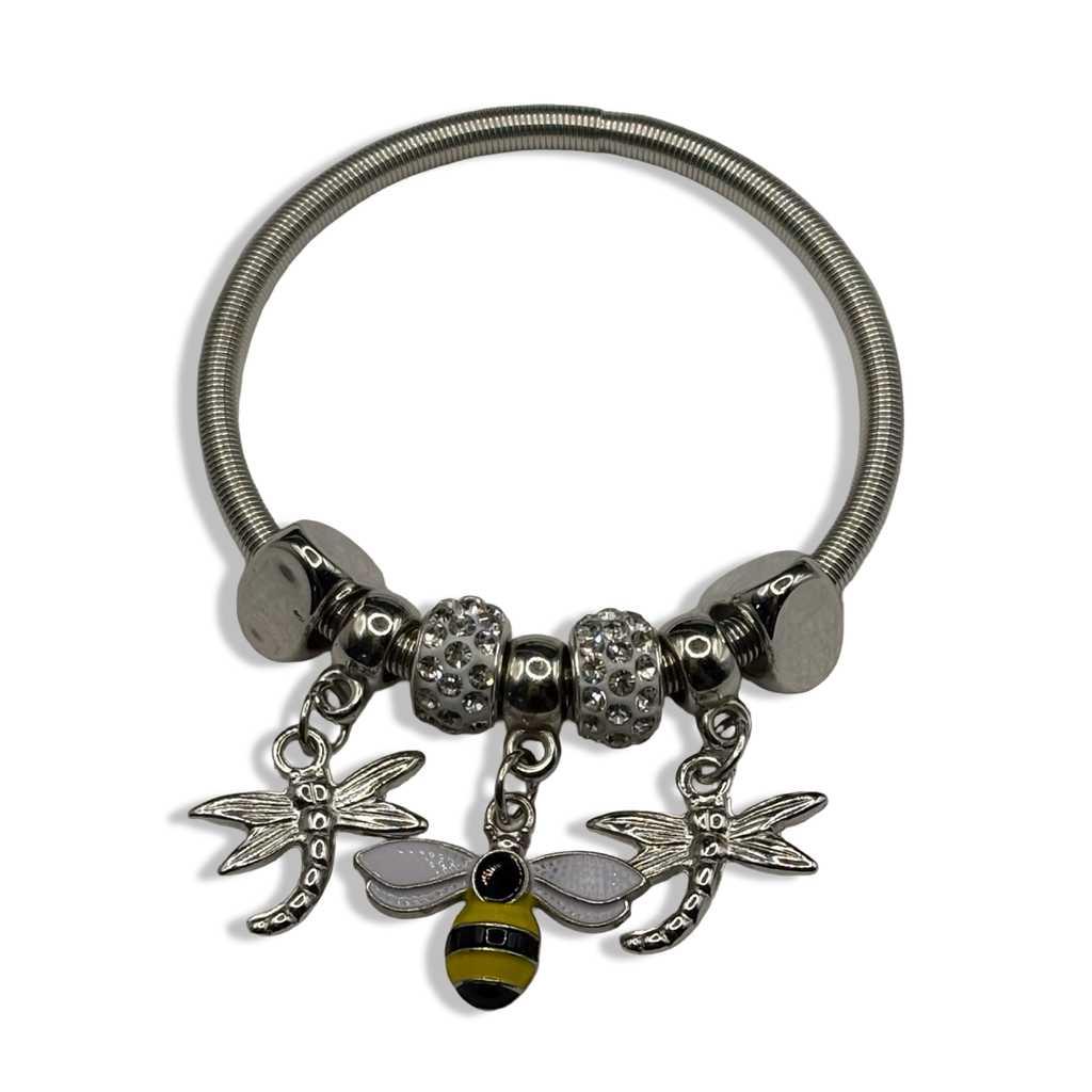 Silver Bumble Bee Spring Charm Bracelet
