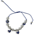 Blue & Silver 2 Heart Mal de Ojo Adjustable String Bracelet