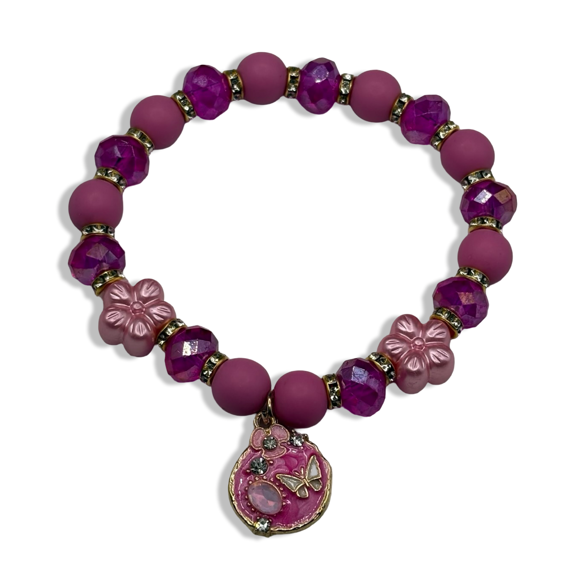 Hot Pink & Gold Blossom Beaded Bracelet