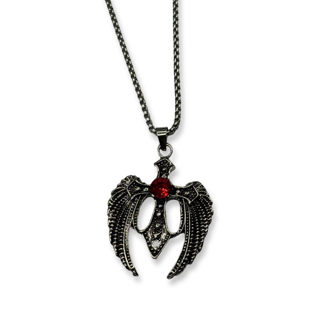Silver & Red Angel Wings Cross Necklace