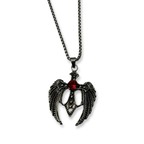 Silver & Red Angel Wings Cross Necklace