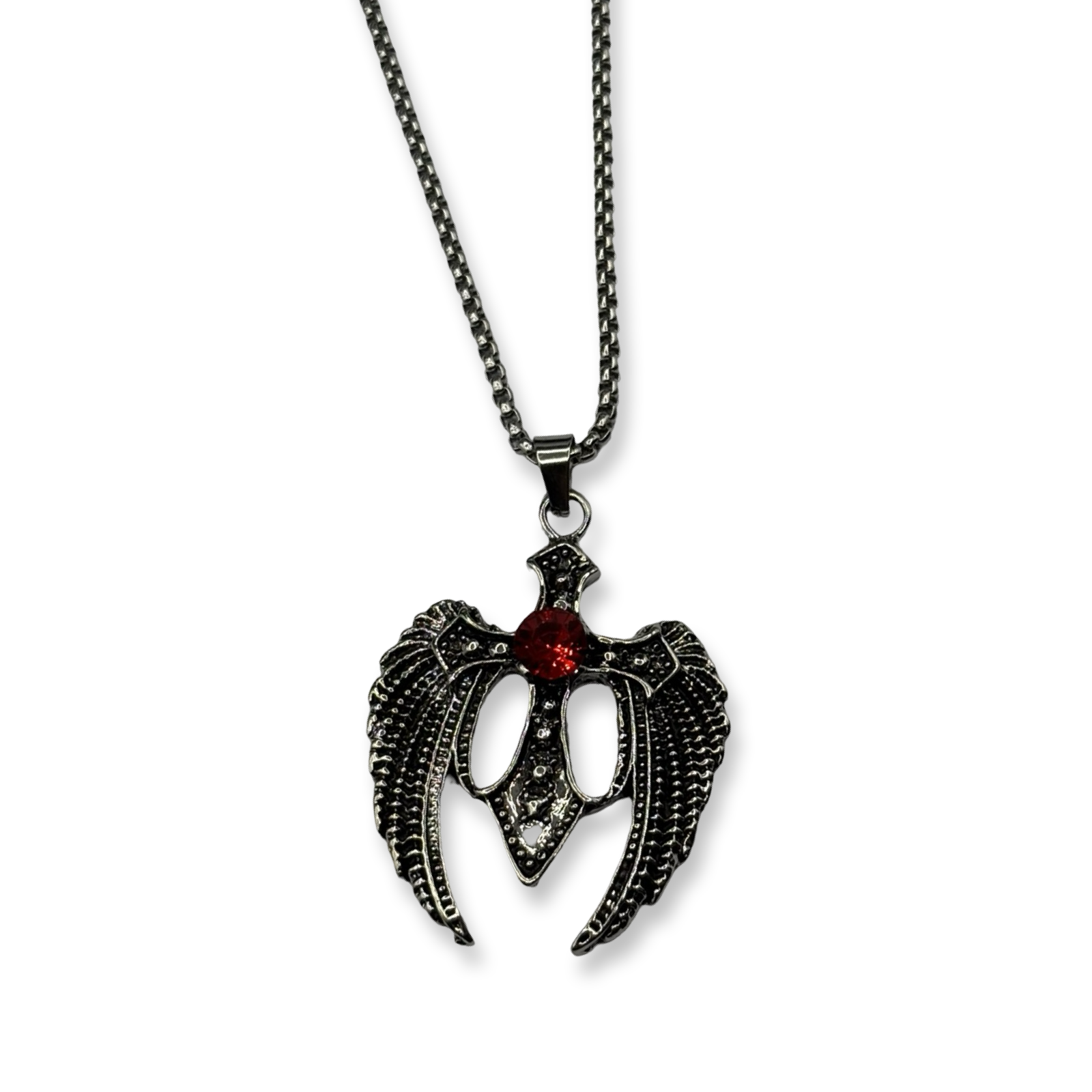 Silver & Red Angel Wings Cross Necklace