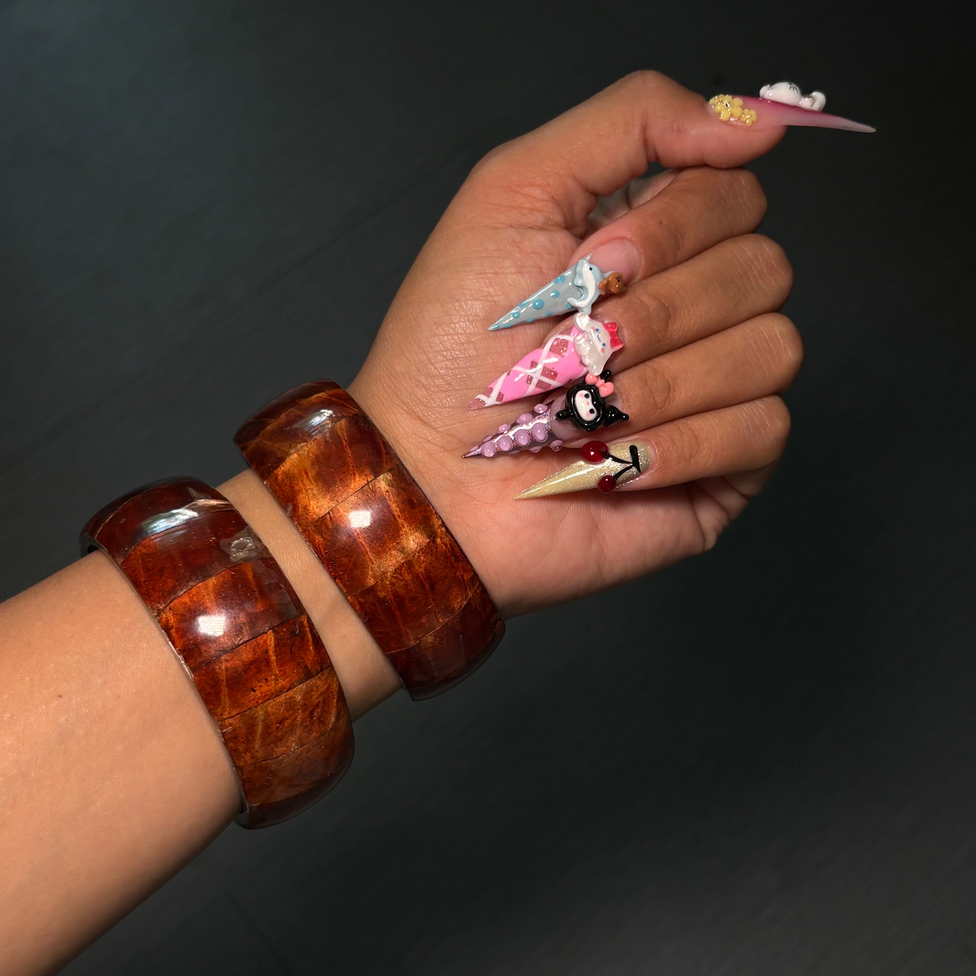 Silver Wooden 2PC  Bangle Stack