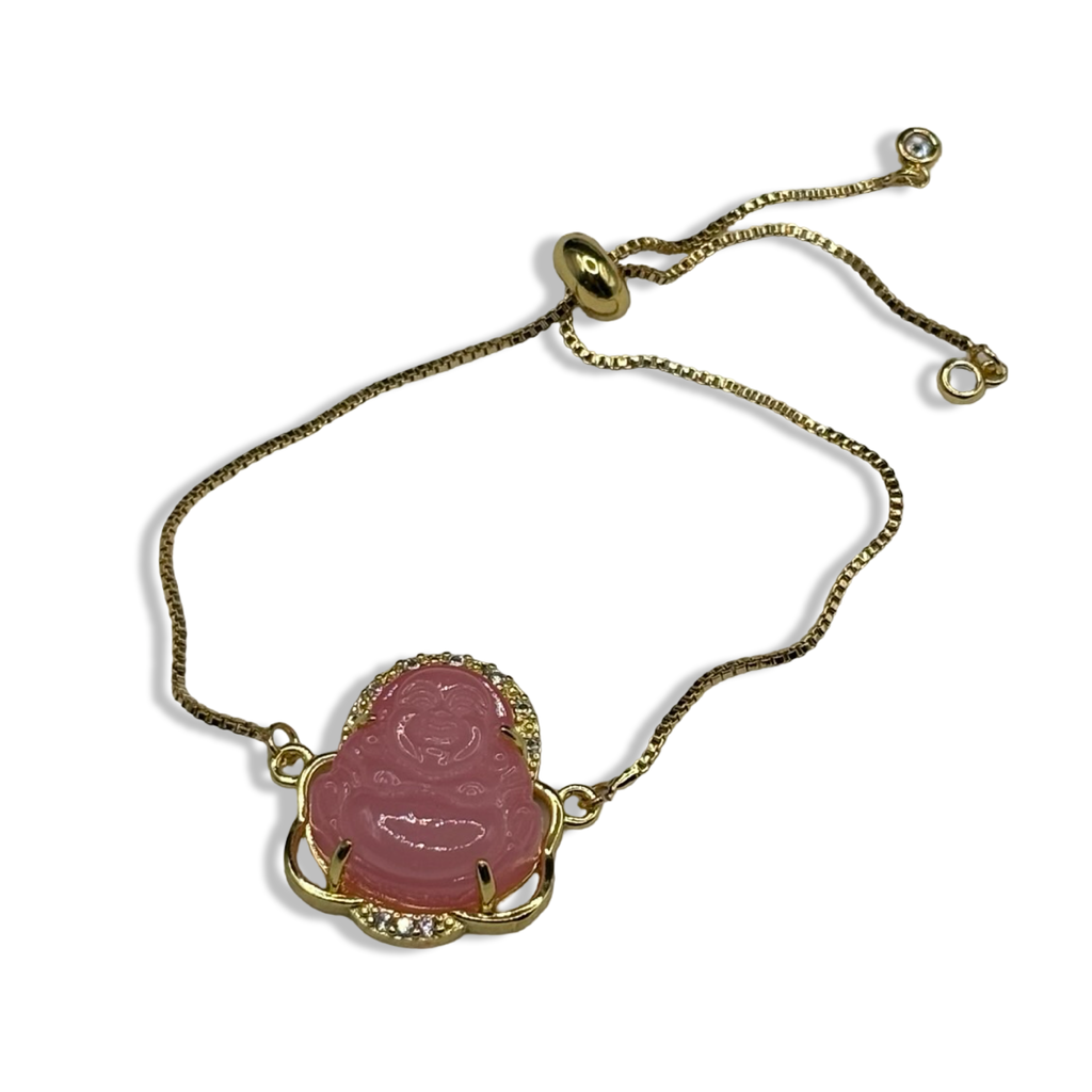 Gold Diamanté Pink Buddha Adjustable Tennis Bracelet