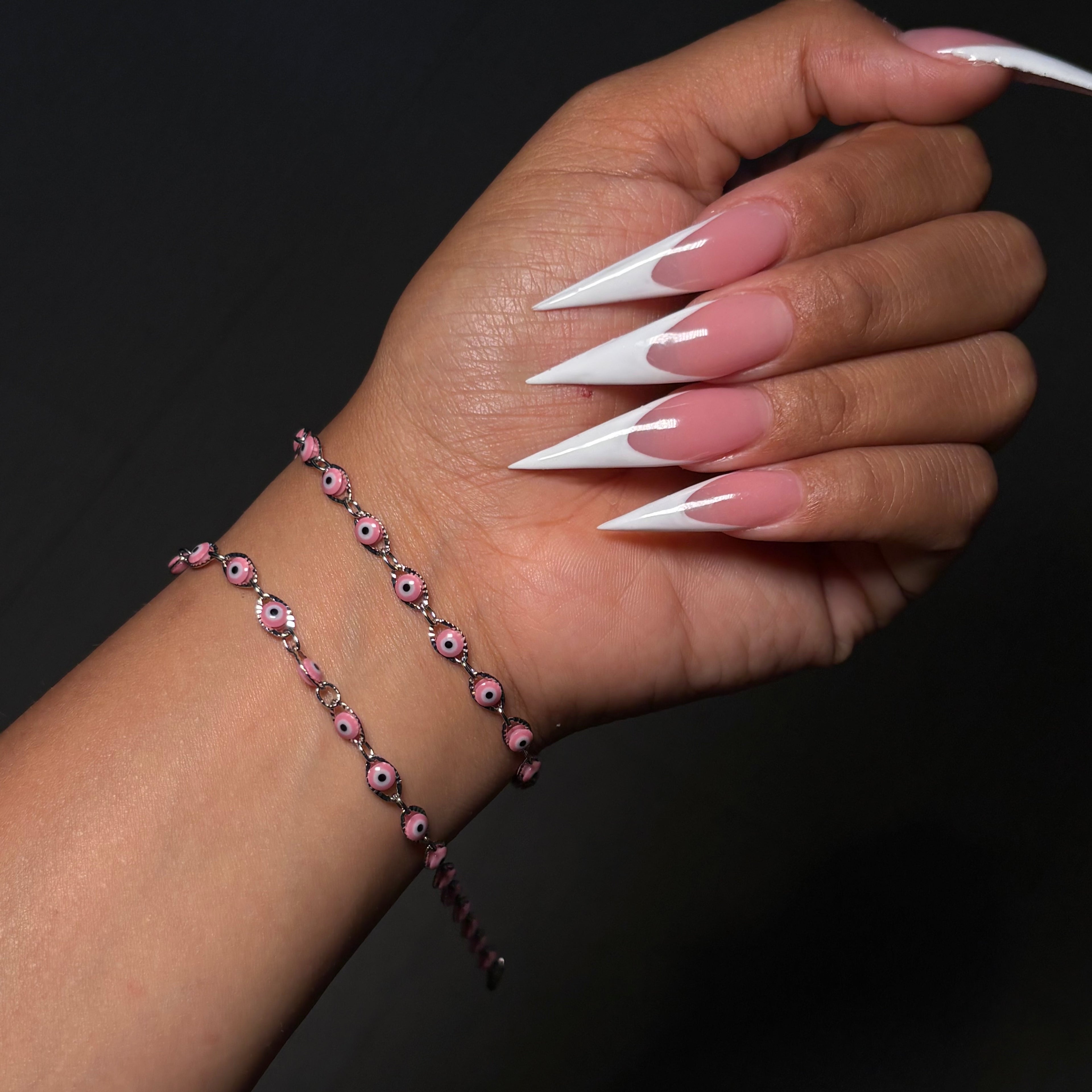 Silver & Pink Mal de Ojo Tennis Bracelet