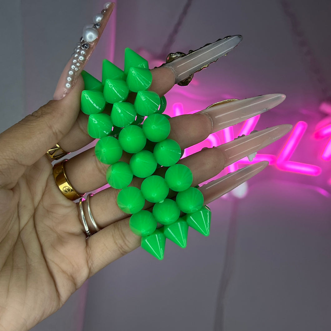 Green Y2K Spike Beaded Bracelet