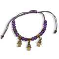 Purple & Gold 3 Hamsa Charm Adjustable String Bracelet