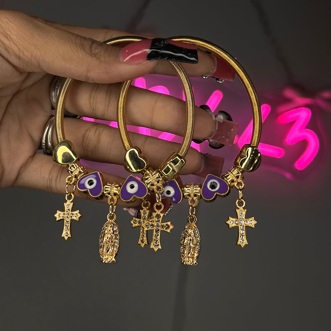 Purple  Gold EE Virgencita Spring Charm Bracelet