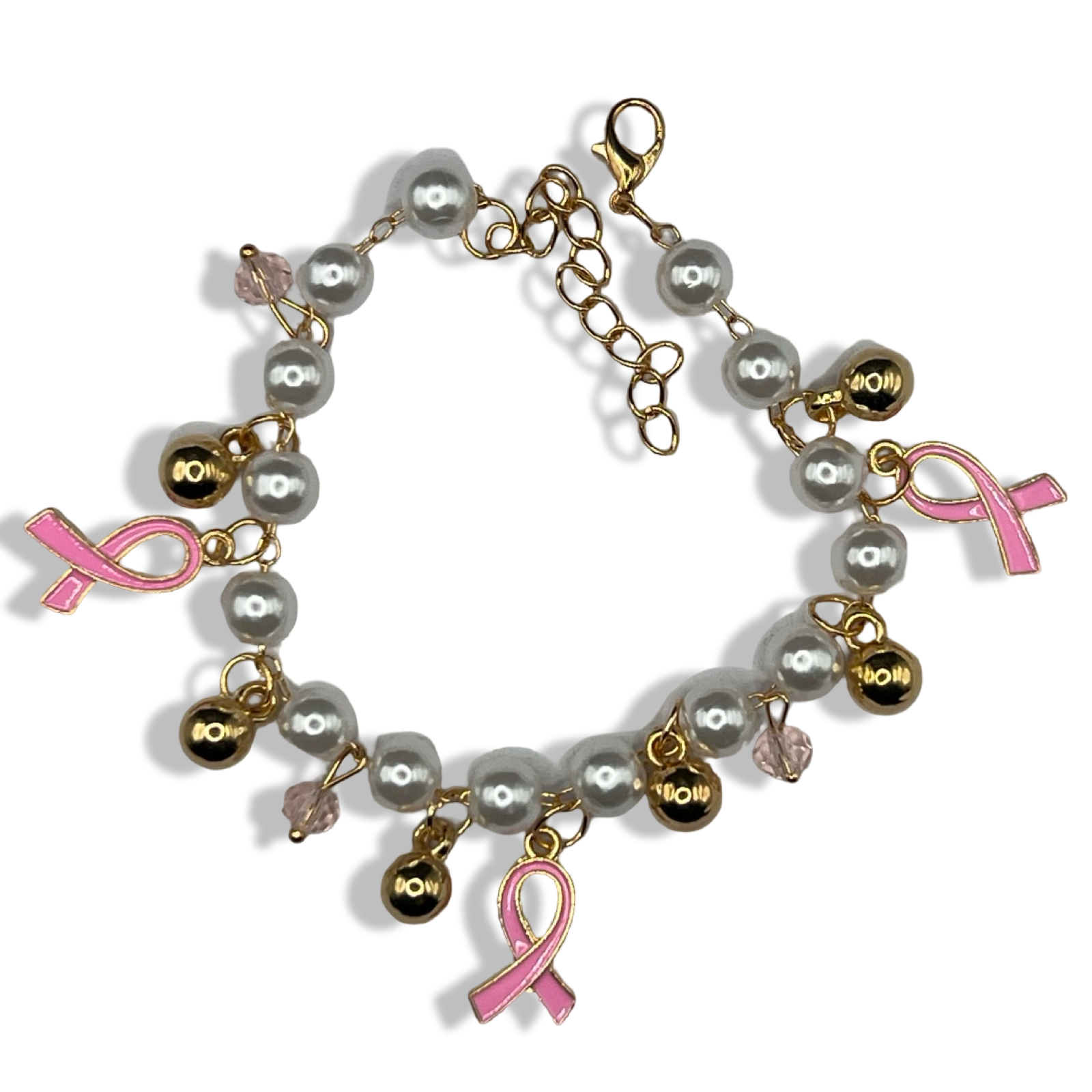 Gold & Pink Breast Cancer Awareness Charm Bracelet