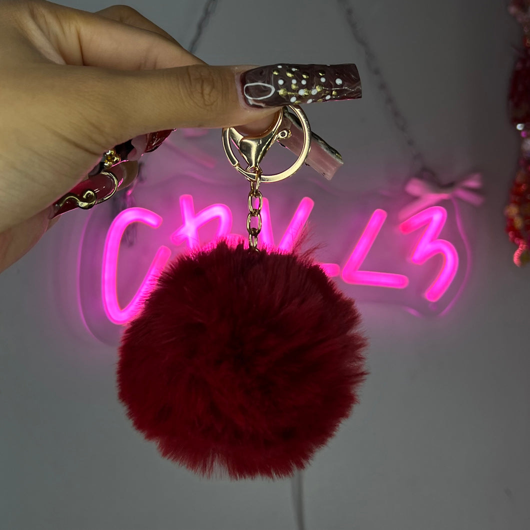 Burgundy Pom Pom Keychain/Purse Charm
