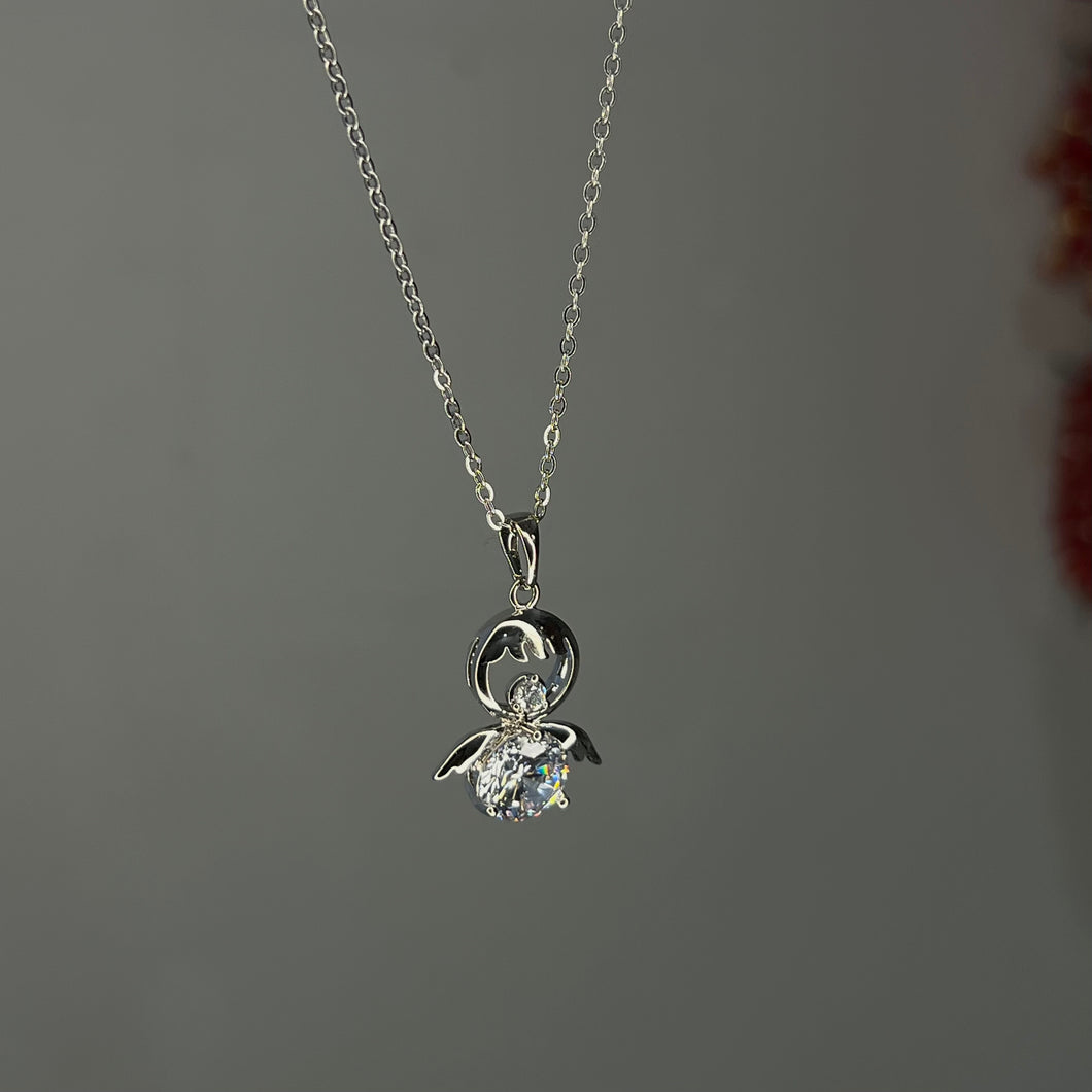 Silver Diamanté Angel Baby Necklace