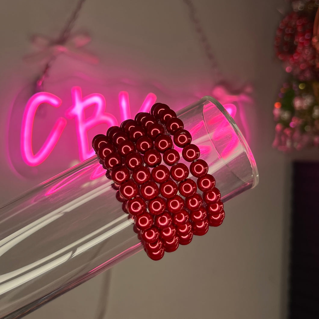 Red 6MM Pearl Basic Beaded Bracelet