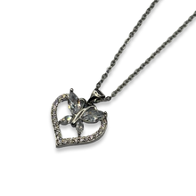 Load image into Gallery viewer, Silver Mariposita Heart Diamond Dainty Necklace
