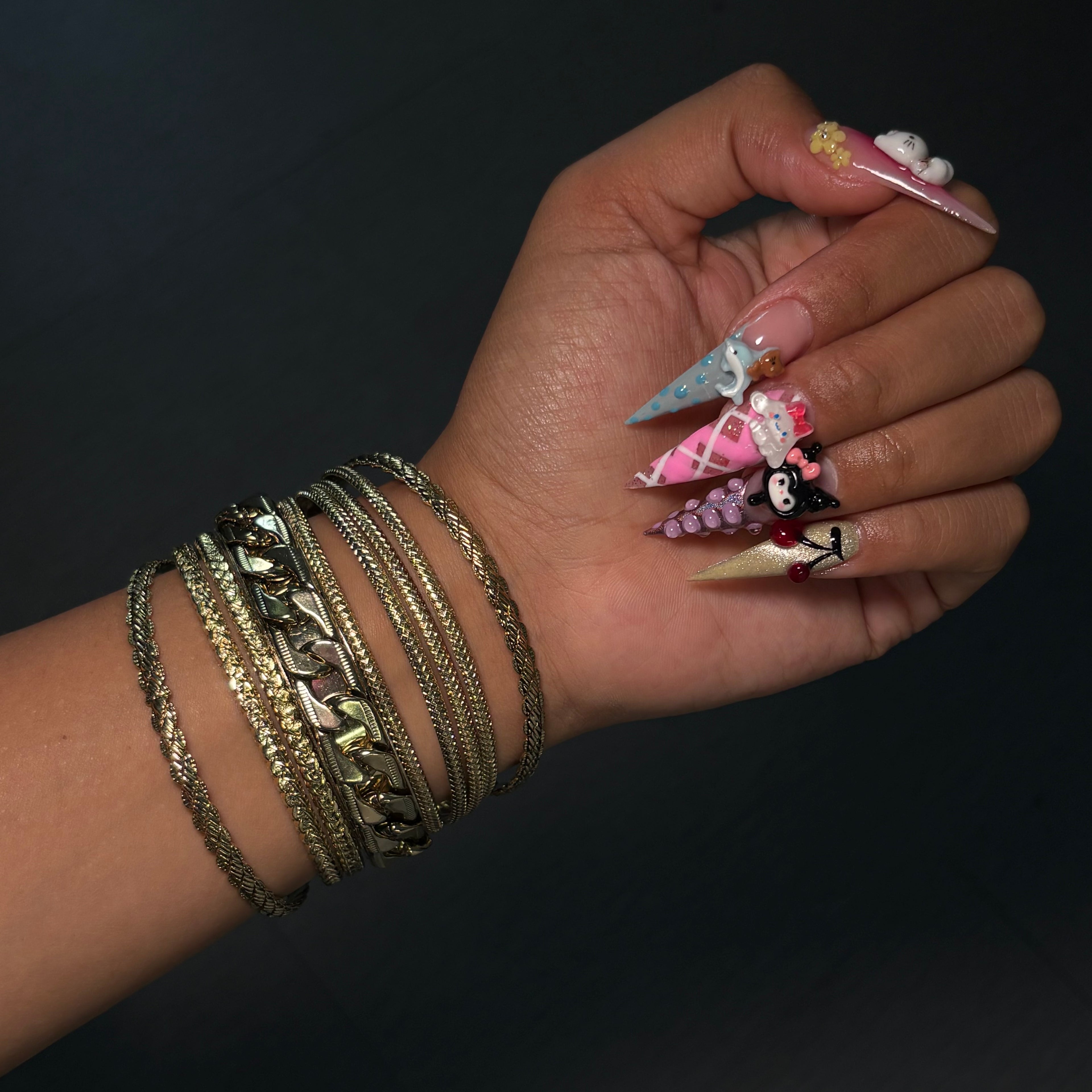 Gold Cuban Link Bangle Stack