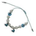 Baby Blue & Silver 2 Heart Mal de Ojo Adjustable String Bracelet