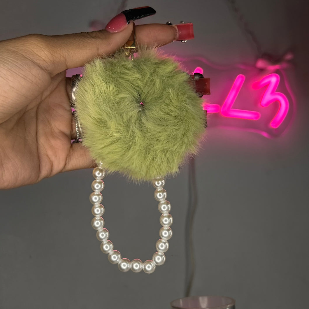 Olive Green Pearl Pom Pom Keychain/ Purse Charm