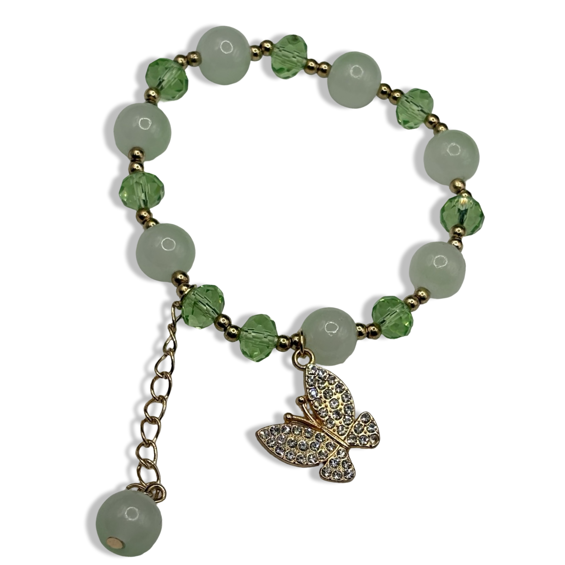 Green Dangle Mariposa Beaded Bracelet