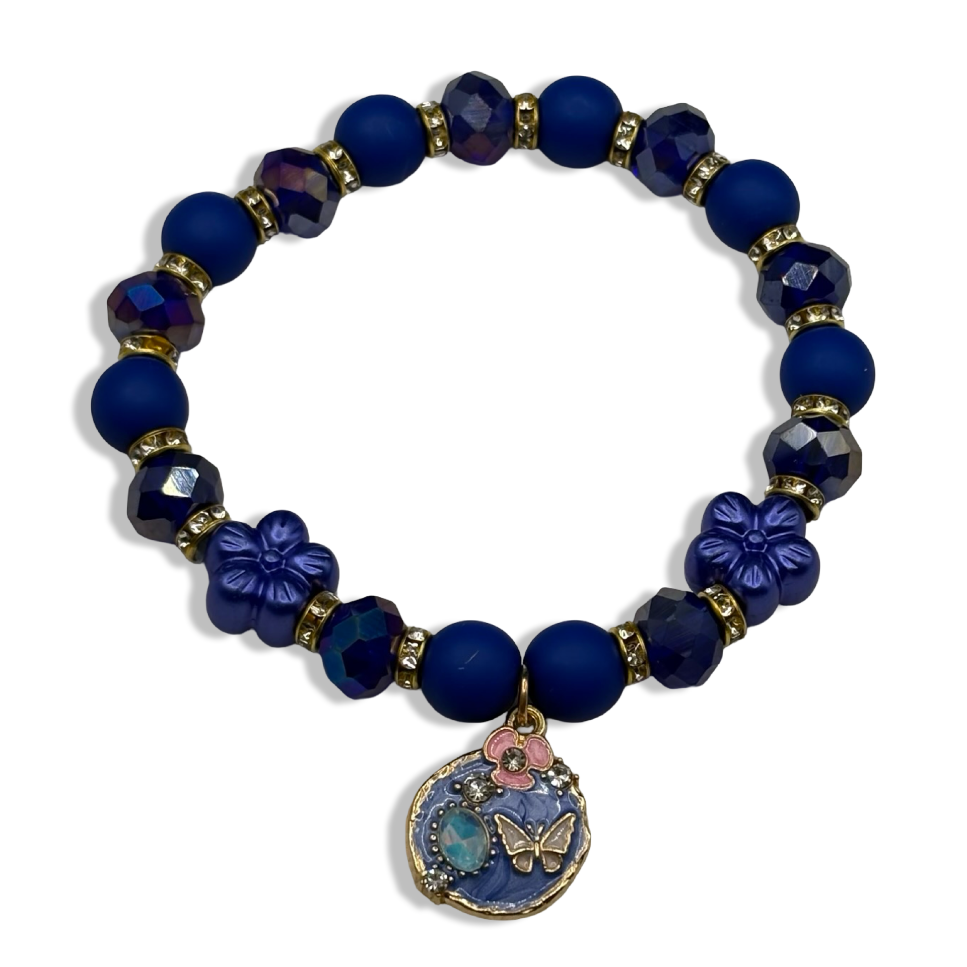 Blue & Gold Blossom Beaded Bracelet