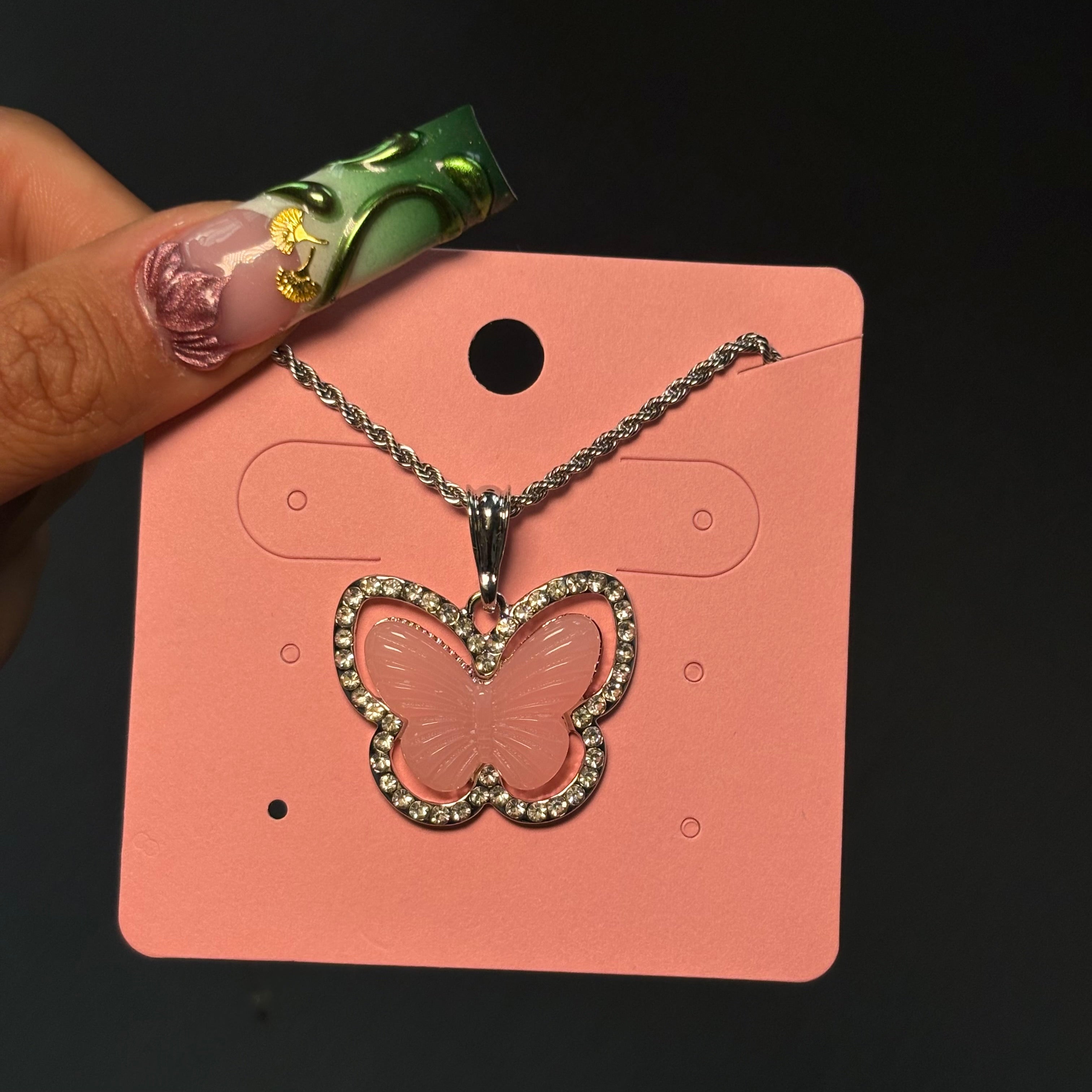 Silver & Pink Diamond Mariposita Rope Necklace