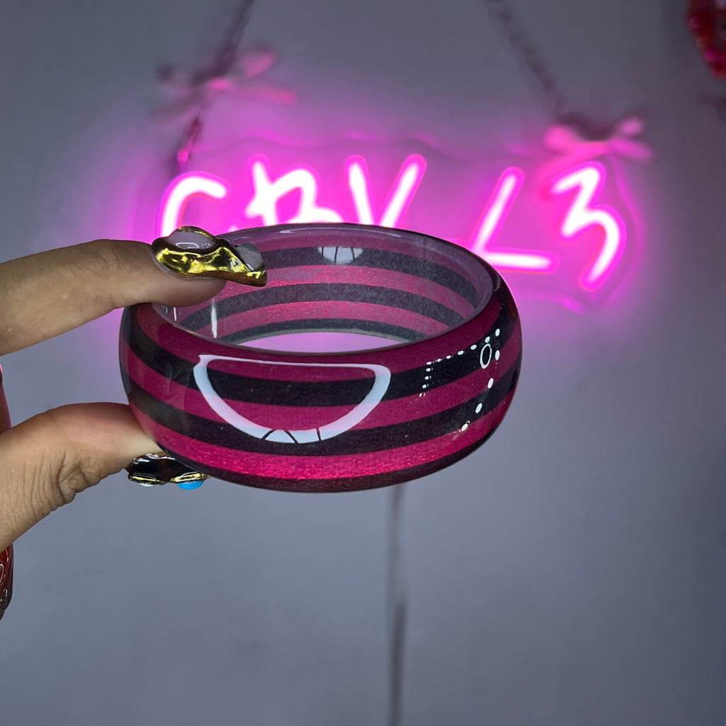 Pink & Black Stripe Boba Bangle