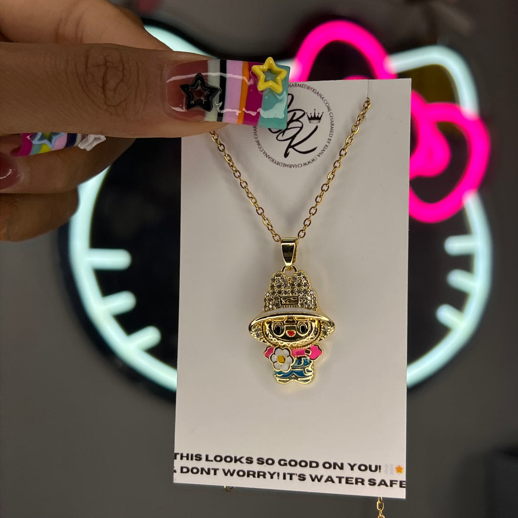 Gold & Pink Flower Bubu Necklace